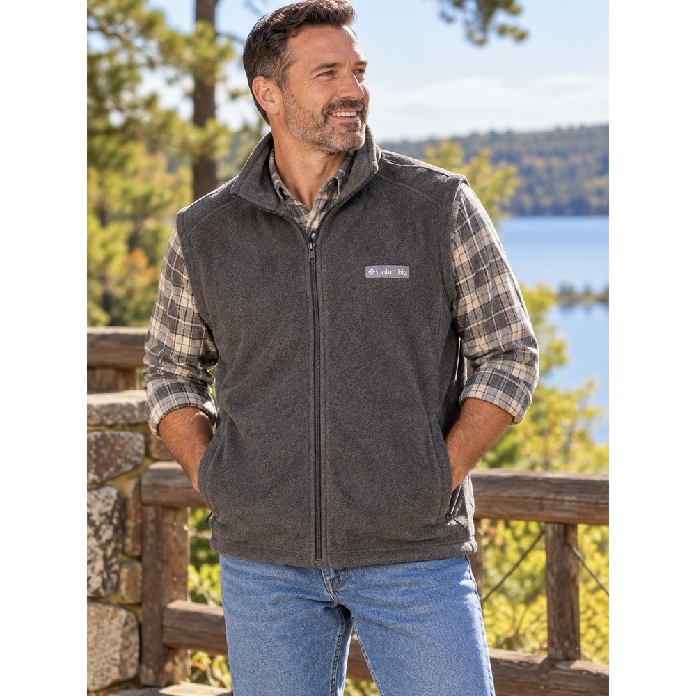 Columbia Steens Mountain Vest Mens XL Charcoal Gray Fleece Full Zip 1639261